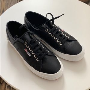 Black leather superga nappaleau sneakers, new!